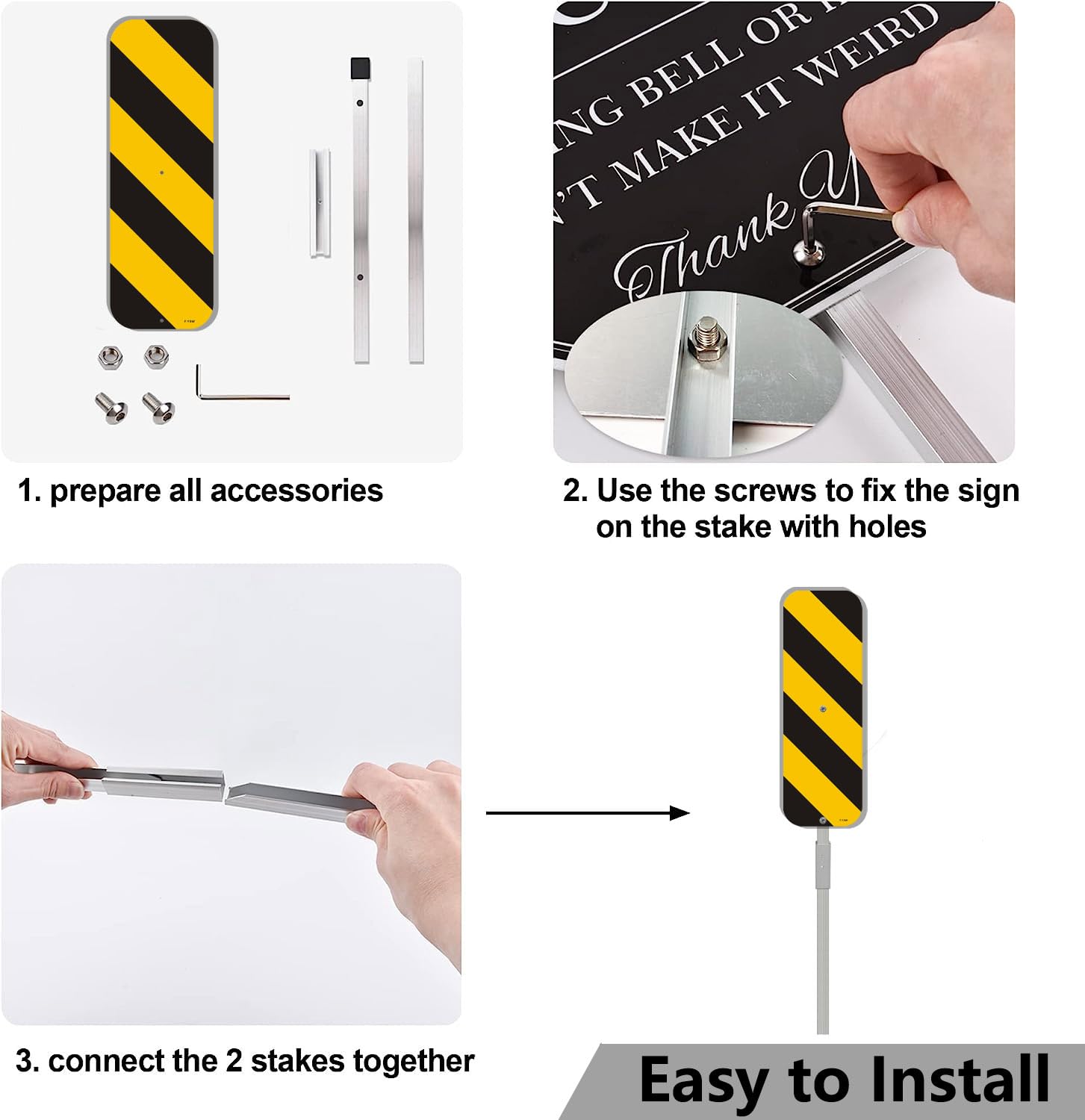 Object Marker Sign Black Yellow Vertical Panel 18" x 6" With 35" Long Metal Stakes for Traffic Road Warning Outdoor Barricade Construction Caution With Stand Aluminum Outdoor Use Yard Business — Amazon image 6