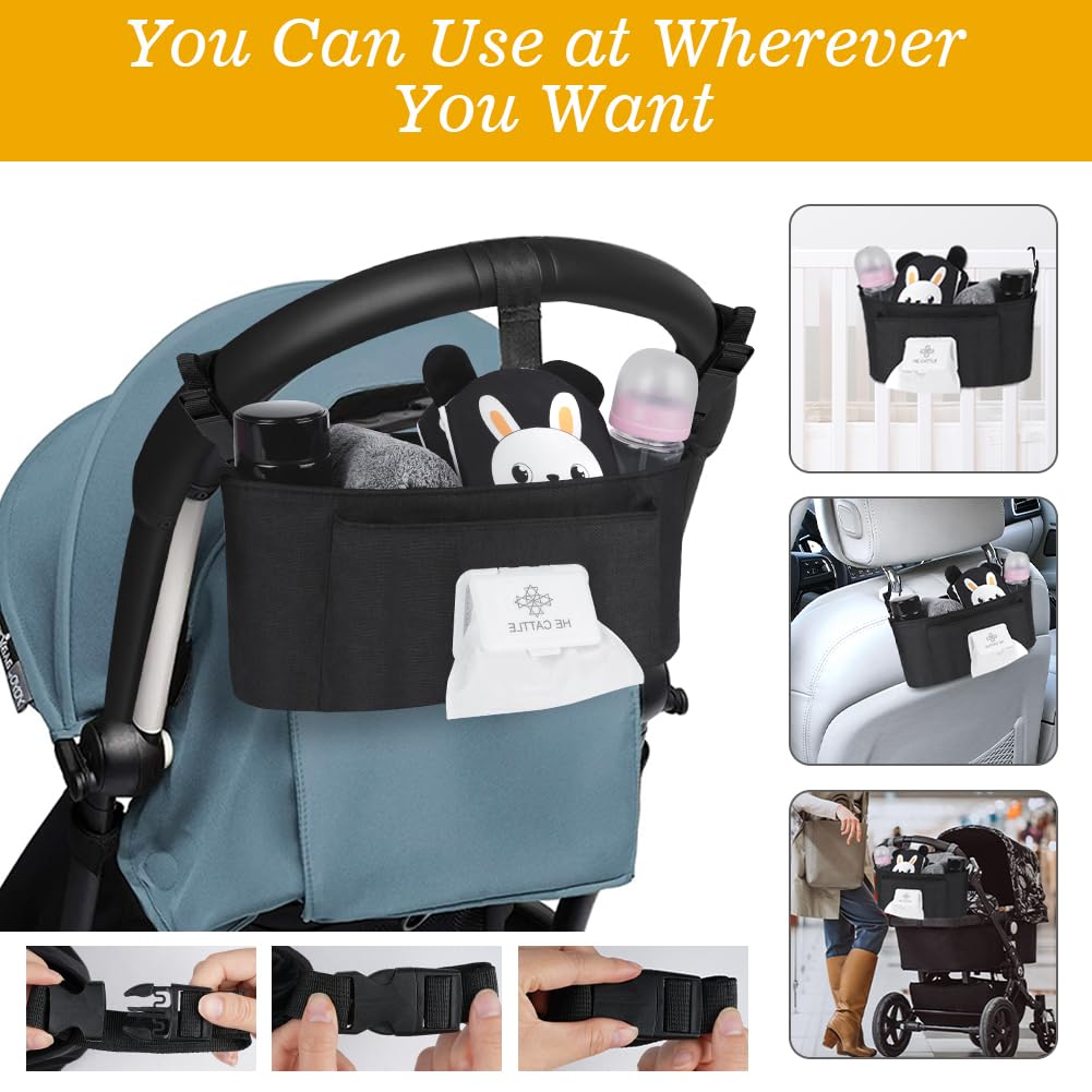 Vicloon Bolsa Organizadora Para Cochecito, Bolso Carro Bebé Universal, Bolso Carro Bebé con Sangle réglable, Gran Espacio Bolsa Organizadora Para Cochecito para Pañales y Juguetes - Negro
