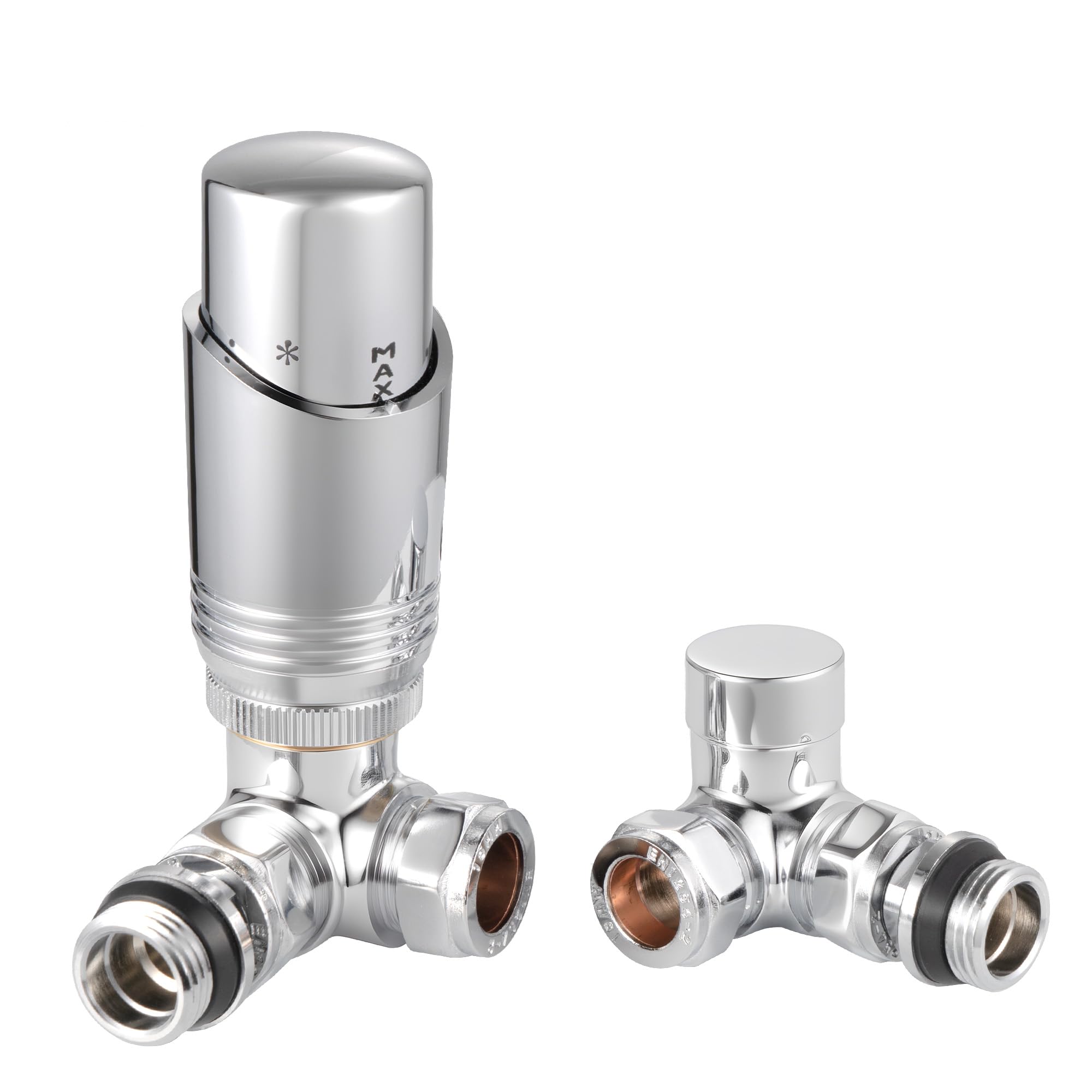 VANCOCO Chrome Thermostatic Radiator Valve 1/2"×15mm Corner with Lockshield, Thermostat TRV Set, H62 Brass, Energy Saving — image 1