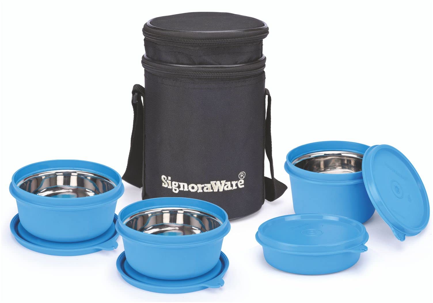 Signoraware Monarch Executive Big Microwave Safe Lunch Box (4 Stainless Steel Containers + Insulated Bag) (500ml+350ml+350ml+200ml, Set of 4, Blue Office Series) (B0BL1HVT3V) Amazon Price History, Amazon Price Tracker