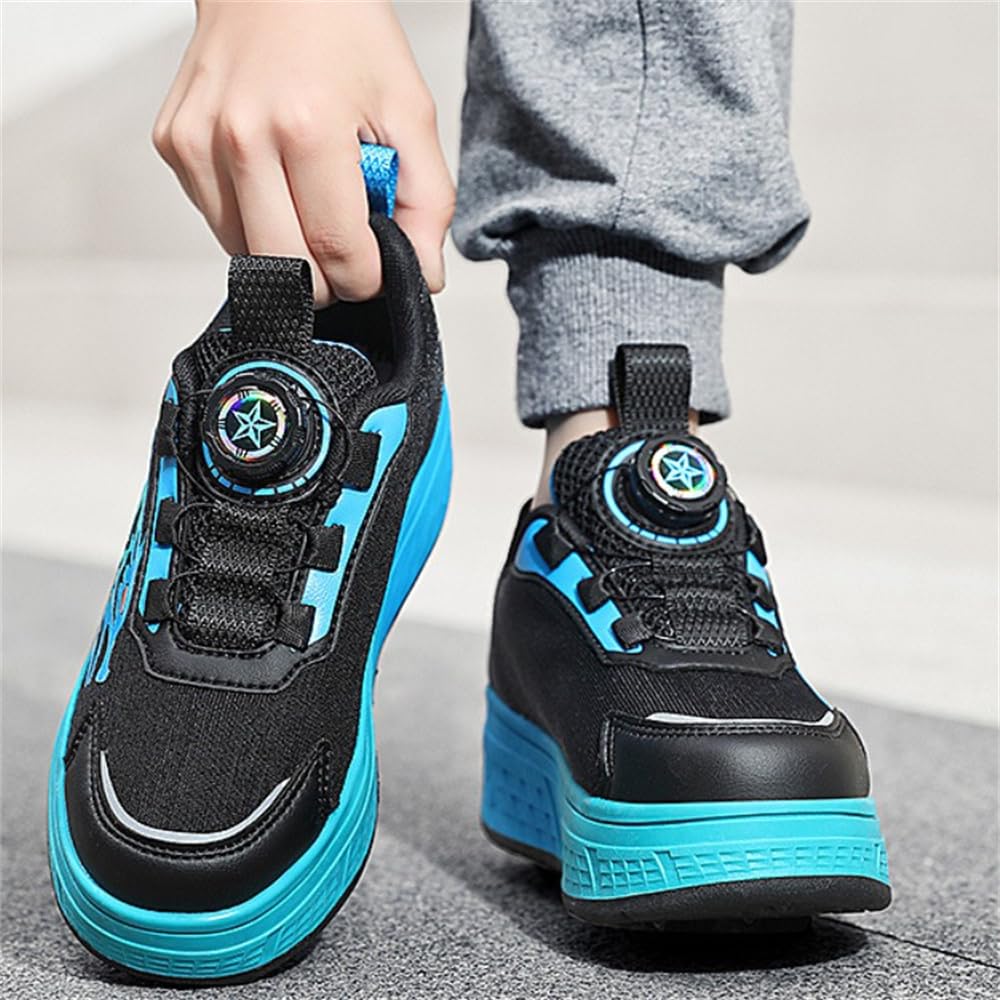 Mateju Chaussures à Roulette Garçons Filles 2 en 1 Patins à roulettes Baskets Enfant Chaussures de Skateboard Retractable avec 4 roulettes Adolescents Chaussures de Sport d'extérieur