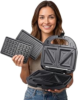 Drumstone (𝐒𝐩𝐞𝐜𝐢𝐚𝐥 𝟏𝟓 𝐘𝐞𝐚𝐫𝐬 𝐖𝐚𝐫𝐫𝐚𝐧𝐭𝐲) 3-in-1 Sandwich Maker Grill and Waffle Maker with Non-Stick Plates, Interchangeable Design, Compact Kitchen Appliance
