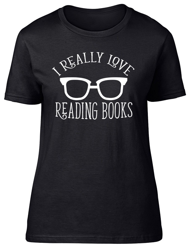 Shopagift I Really Love Reading Books Womens Ladies Short Sleeve T-Shirt Black