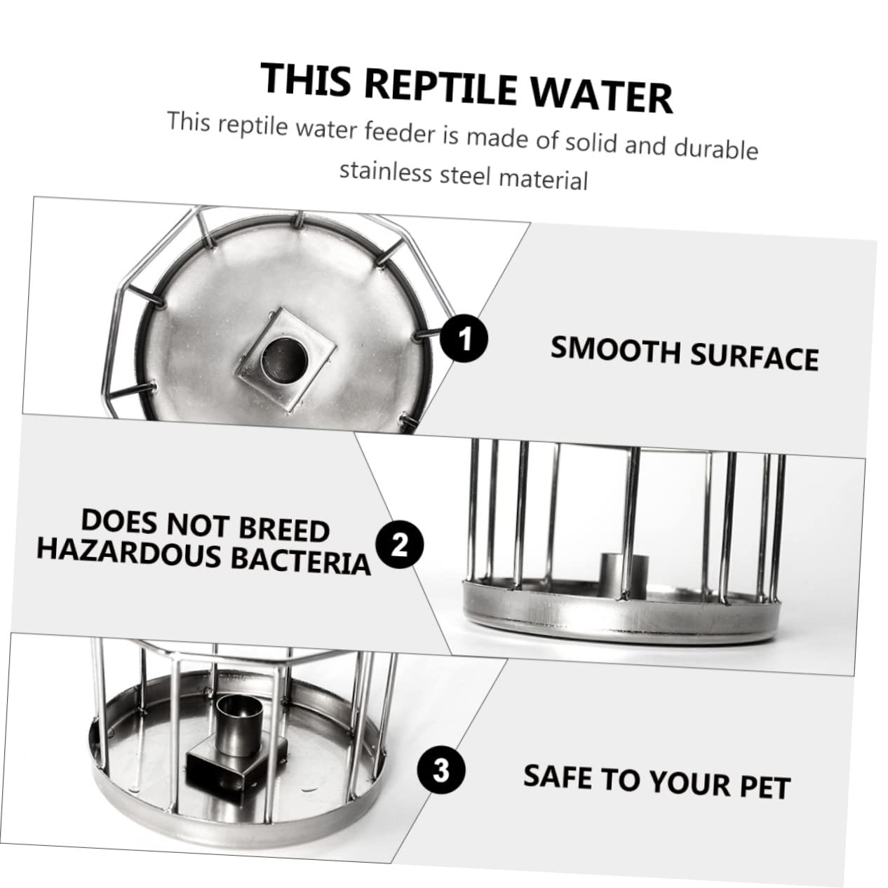 Kisangel Plato de Agua Automático para Reptiles y Tortugas Diseño Anti Óxido en Acero Inoxidable para Alimentación y Bebida Segura de Mascotas