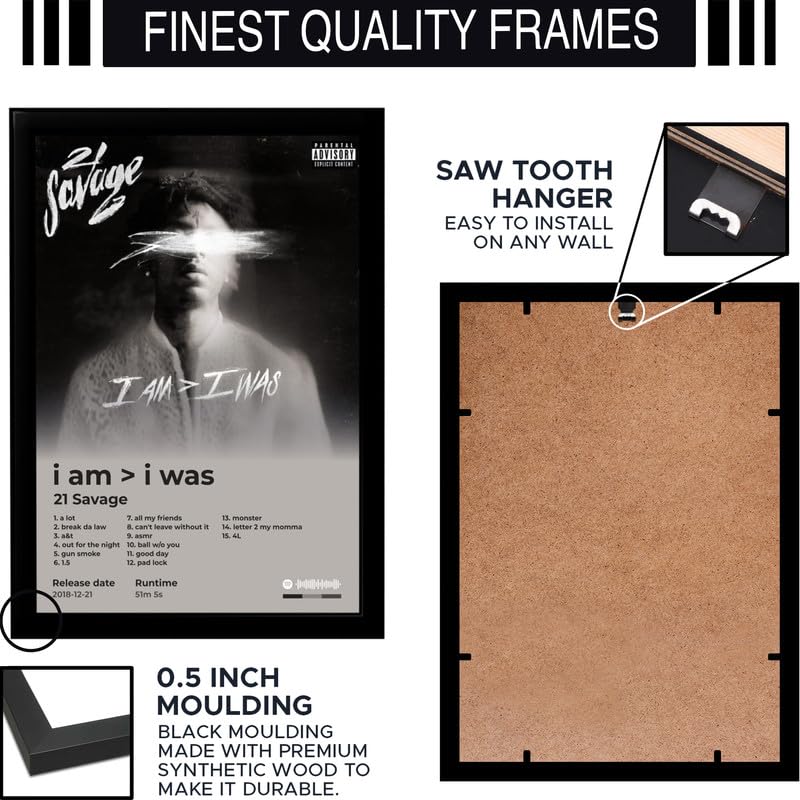 Image of BLINKART 21 Savage - I am I Was Wall Photo Frames | Wall Art for Bedroom, Living Room, Studio or Office | Album Cover Print with Spotify Song Link QR Code | Gift for Fans - 8x12 In