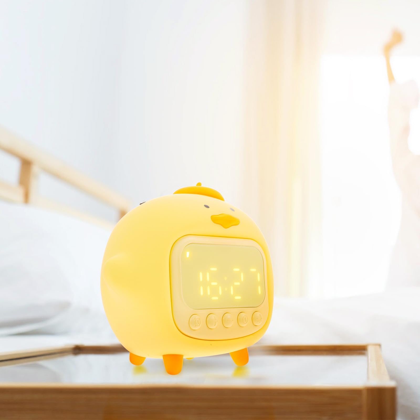Réveil LED en Silicone Jaune Fonction Veilleuse et Alarme, Lampe de Nuit Créative pour Chambres D'garçon et Filles, Batterie 1500mah, Câble USB Inclus