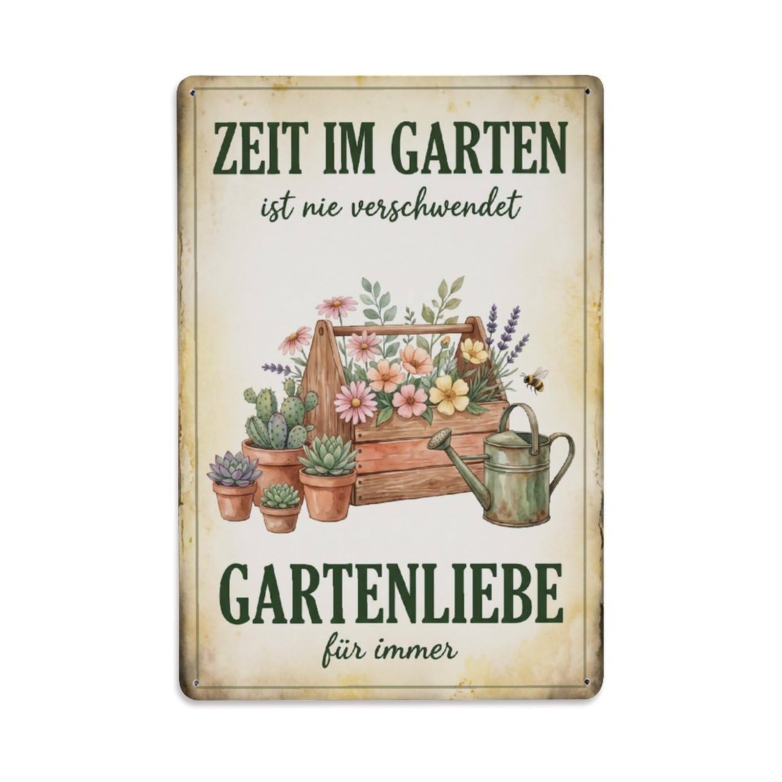 Vintage Funny Garden Time Never Wasted Rustic Gate Foliage Metal Tin Sign Plaque Wall Decor for Cafe, Club Bar, Office, Garden Metal Poster 8x12Inch