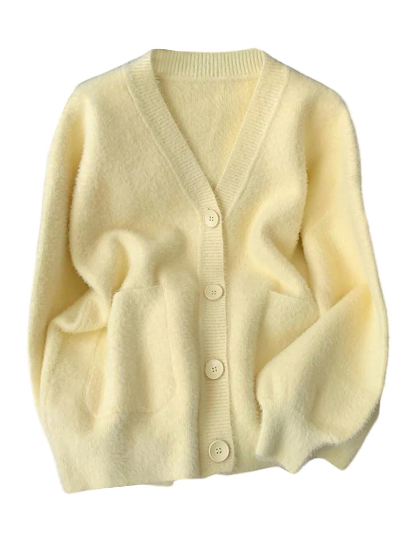 Milumia Womens Fuzzy Cardigan Sweater Y2k Button Long Sleeve Oversized Sweaters Soft Knitwear