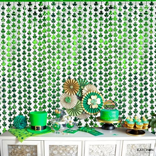 Image of KatchOn, St. Patrick's Day Tinsel Curtains - 6.5X3.28, Pack of 3 | St Patricks Day Decorations, Tinsel Backdrop, Green Shamrock for Photo Booth Props Backdrop, Stage Decorations, Irish Party Decor