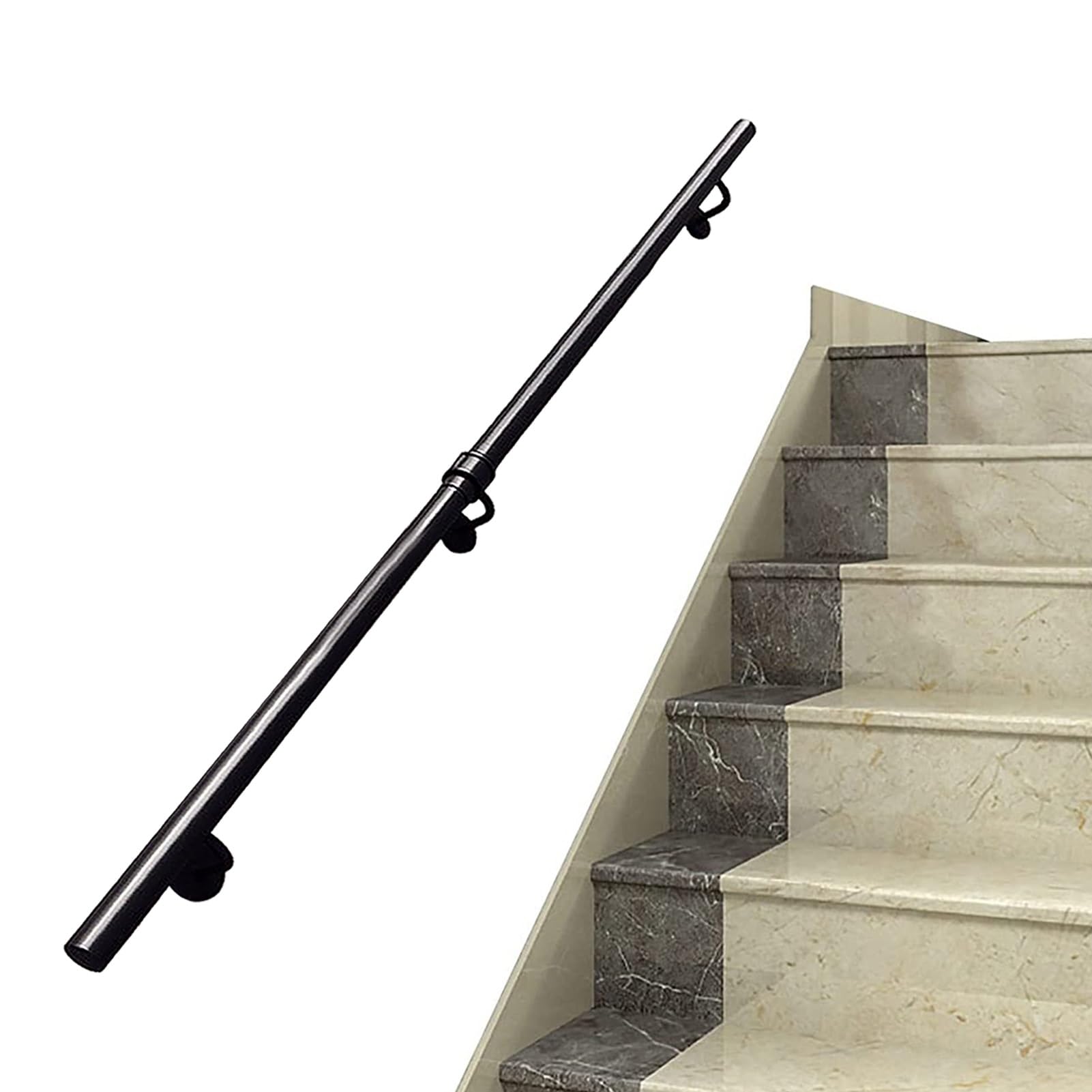 FKXSXAZ Black Handrail for Stairs, Wall Mounted Non-Slip Galvanized Iron Industrial Pipe Staircase Railing Safety Grab Bar Indoor Outdoor Steps(13ft/390cm)