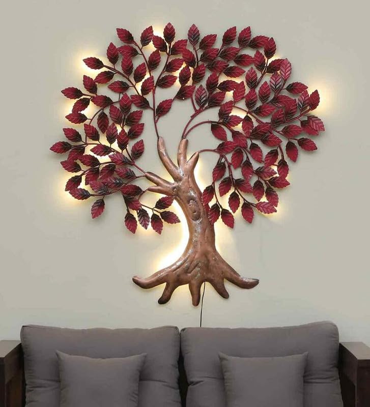 Image of Bharat Art Metal Tree Wall Art with LED Light | Handcrafted Iron Tree Wall Hanging for Living Room, Bedroom, Hall, Office & Entrance | Zora Tree WD111(A) | Size: 45x2x45 cm (WD111 (A))