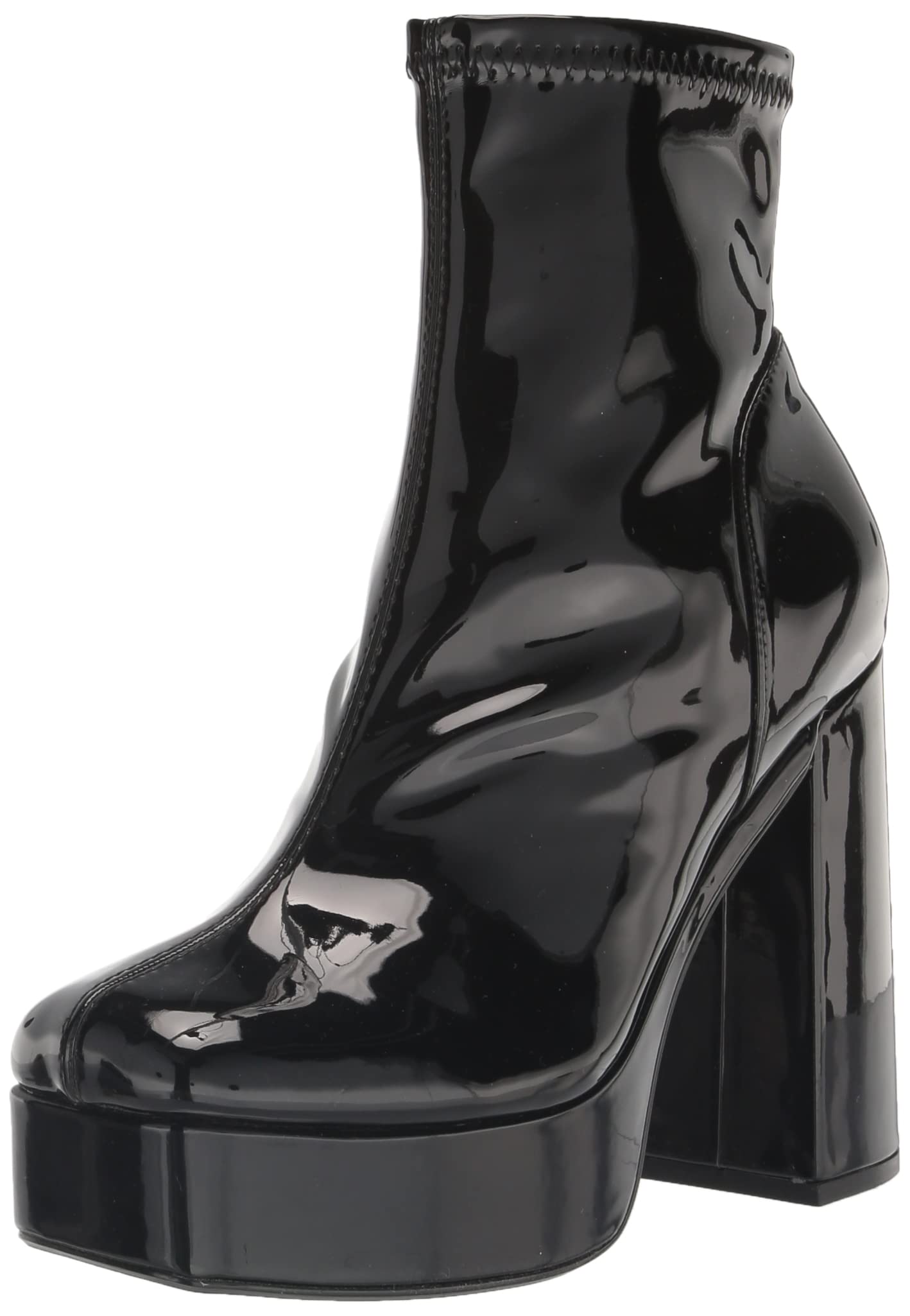 Steve MaddenBianca Black Patent Block Heel Squared Toe High Heel Ankle Boots