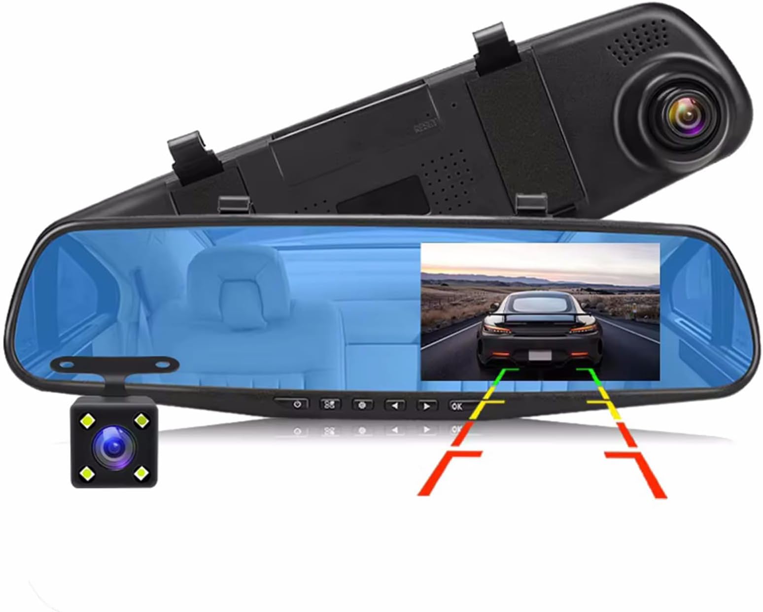 Dash Cam Front and Rear, 12'' Rearview Mirror Camera, 1080P Car Mirror 170° Wide Angle Car Camera with Emergency Recording, Night Vision, Parking Monitor, Reverse Monitor System, Loop Recording