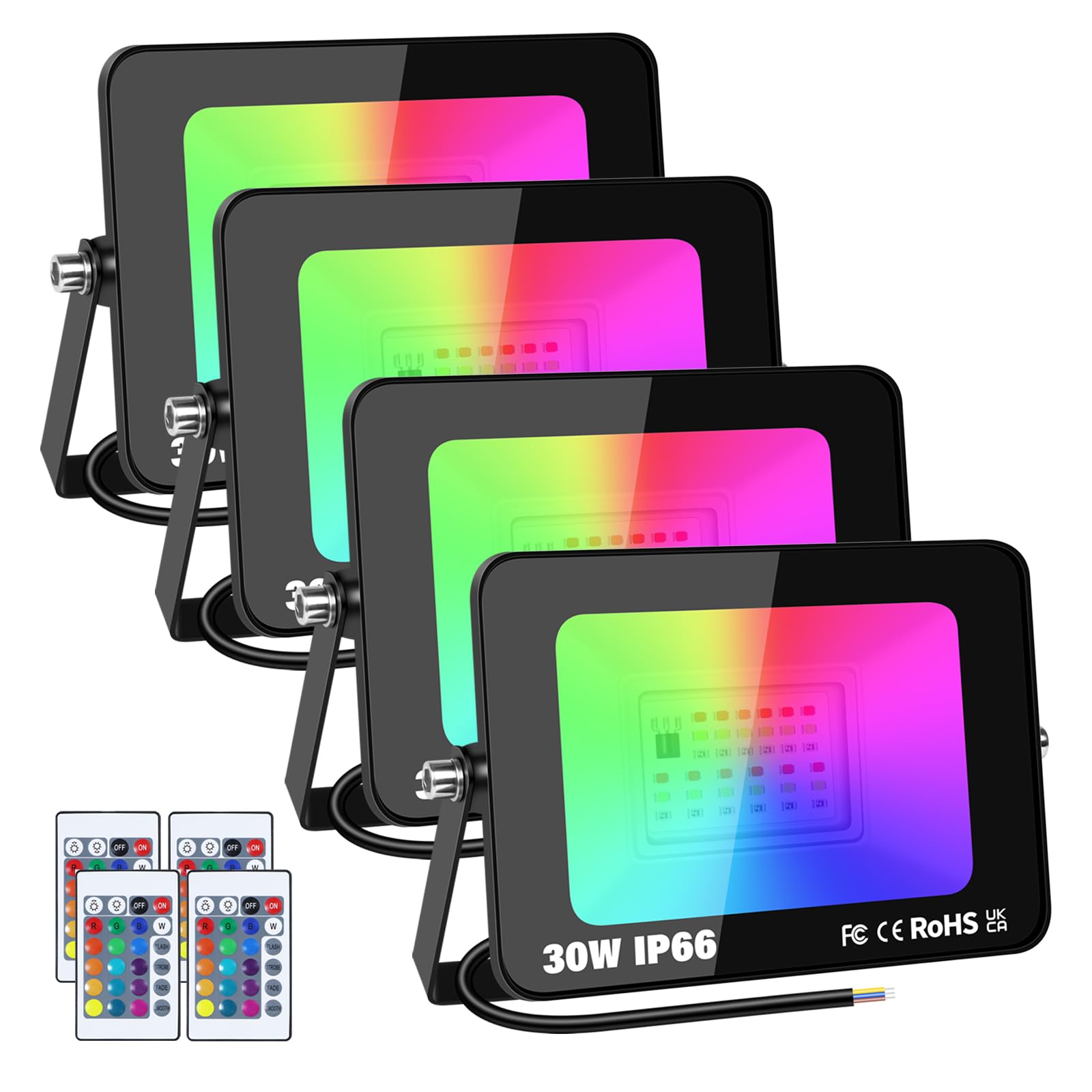 4 x 30W RGB Proiettore LED da Esterno con Telecomando, 16 Colori 4 Modalità Funzione di Memoria Proiettore da Esterno per Interni, Faretto LED Impermeabile IP66 per Giardino, Patio Terrazza