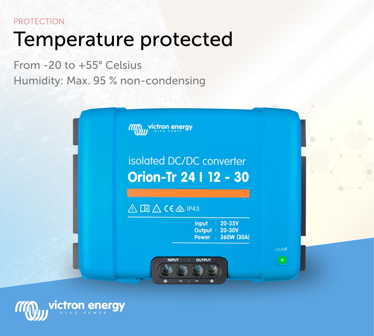 Victron Energy Orion-Tr IP43 24/12-Volt 30 amp 360-Watt DC-DC Converter, Isolated, Blue, 24/12-Volt, 30 Amp - Image 4