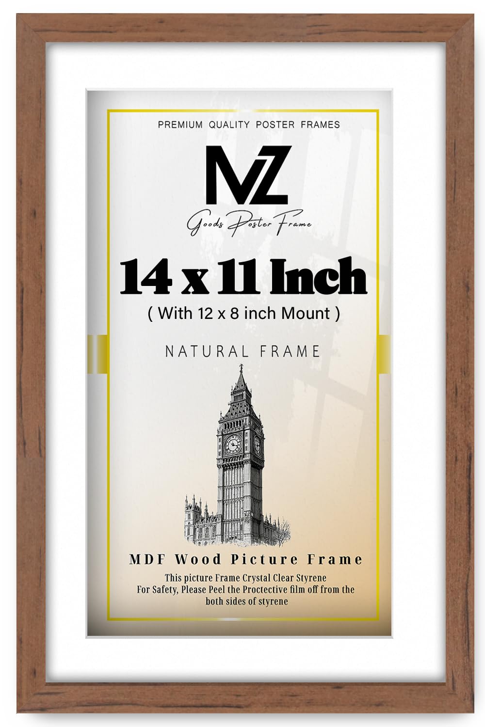 MZ GOODS | MDF Decorative Certificate Frame (35.56 x 27.94 cm) With 304.8 x 203.2 mm White Mount Engineered Wood | 11 Inch x 14 Inch Award, Art Print, Home & Office Decor [ Walnut ]