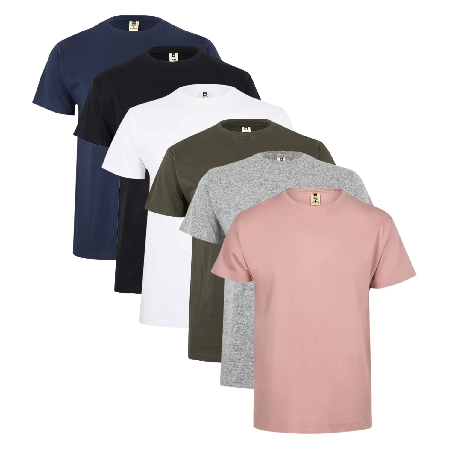 Maglietta da uomo a maniche corte, confezione da 5, in cotone, con collo rotondo, 11 colori bianco S