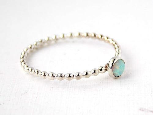Miniatura 3 de 4mm Opal Beaded Cab Ring stackable birthstone ring, sterling silver ring, opal ring, simple ring, dainty ring, dotted ring, October birthstone