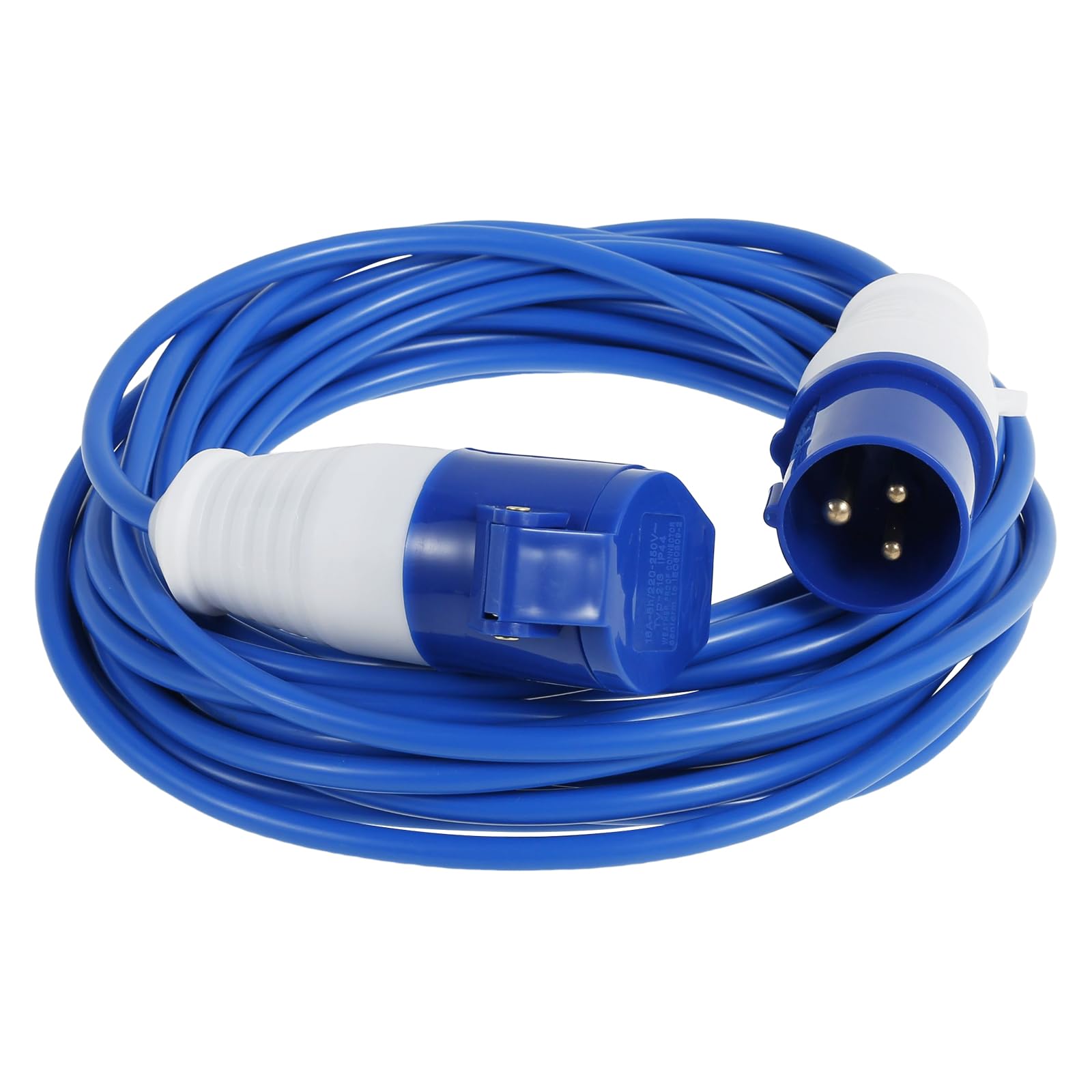 Rallonge CEE 10 m, 230 V, 16 A, ultra sûre, robuste, câble de caravane, câble de camping H07BQ-F de couleur de signalisation bleu, IP44, câble d'alimentation de force pour camping-car, camping