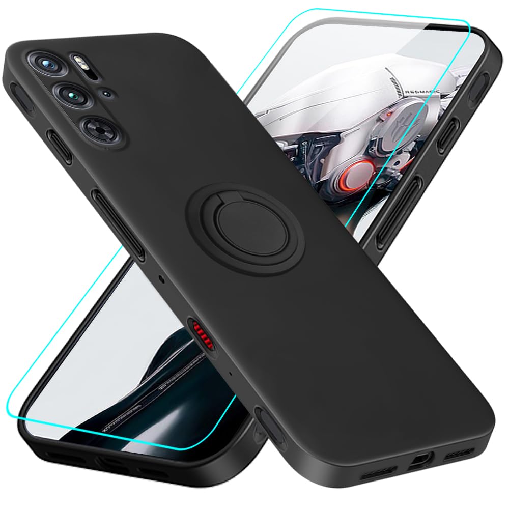 Red Magic Pro Plus Phone Case with Glass Screen Protector, 360 Rotatable  Ring Holder Magnetic Kickstand/Stand Silicone TPU Protective Case for ZTE - Main Image