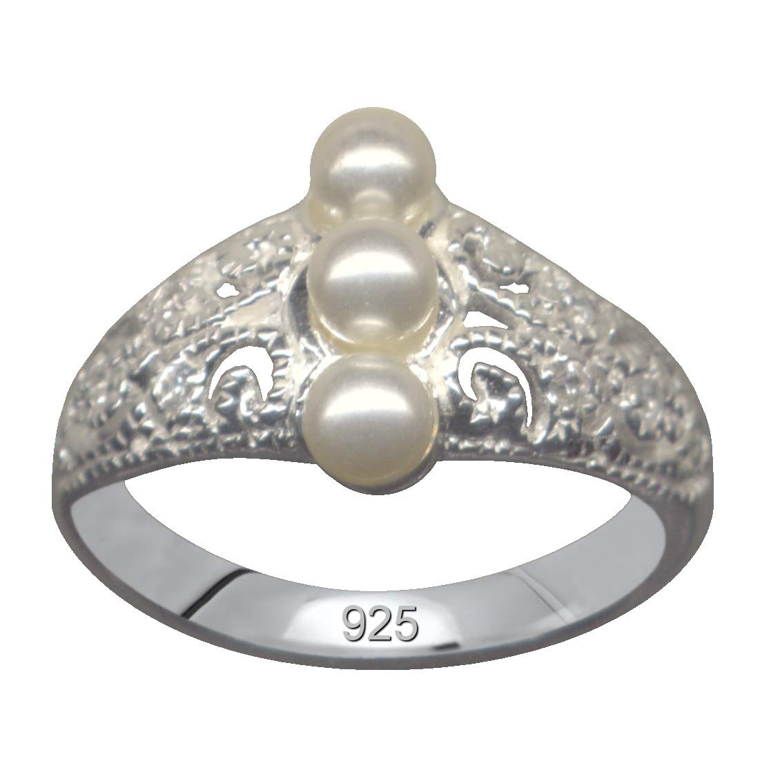 Anello in vero argento sterling 925, con 3 perle e zirconi, con cristalli di amore, fede, speranza, emozione, simbolo di stile, oggetto stravagante, bello, alla moda, bianco, trasparente, Argento