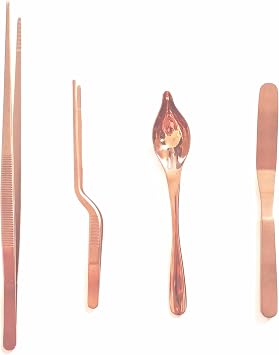 4 Pcs Stainless Steel Kitchen Chef Cooking Tweezers Precision Tongs Drawing Spoons Offset Spatula Set for Professional Chef Food Culinary Plating Decorating Rose Golden