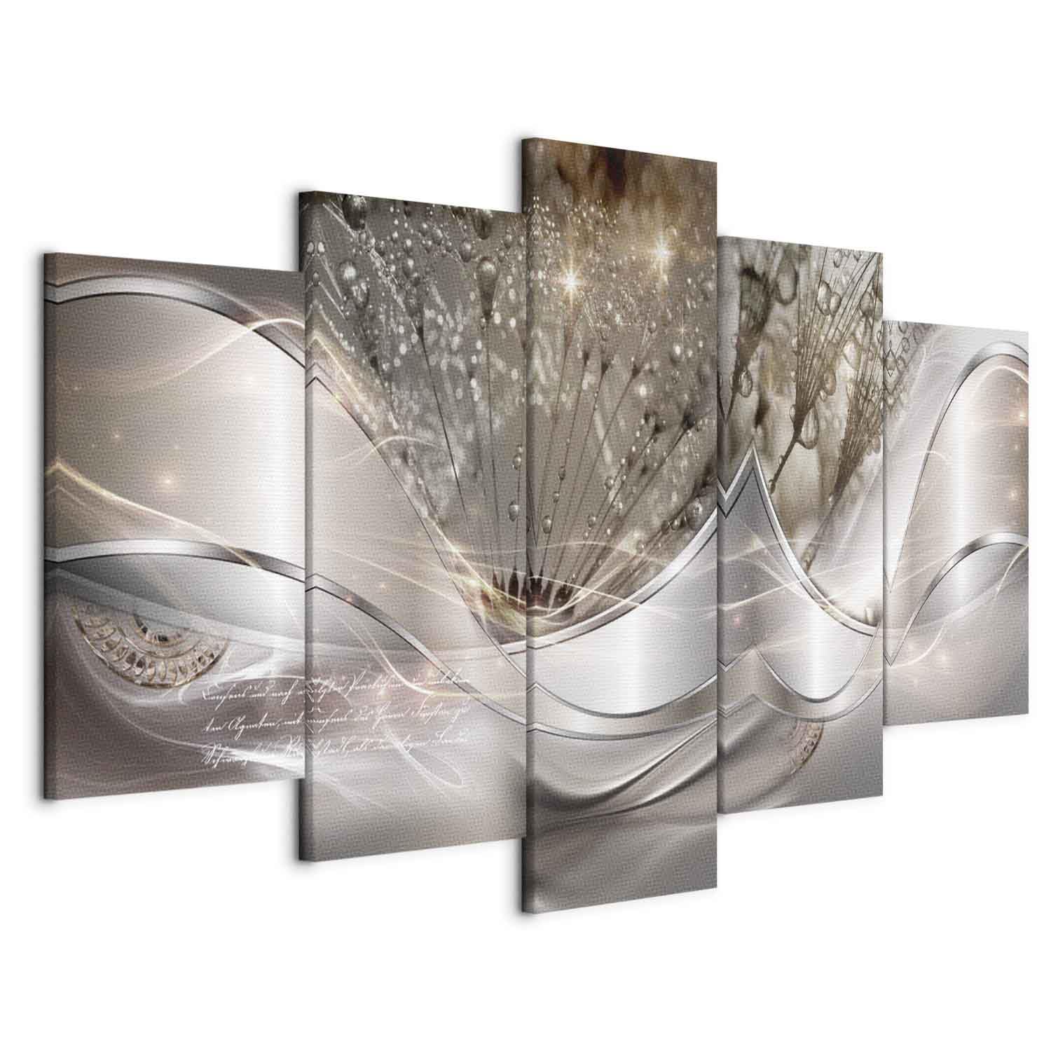 murando - Quadro Grande Astratto Fiori 200x100 cm 5 Pezzi Stampa su Tela - Quadri Moderni per Soggiorno Grandi - Decorazione da Parete Elegante Casa - Soffione Grigio Argento Astratta a-C-0087-b-n