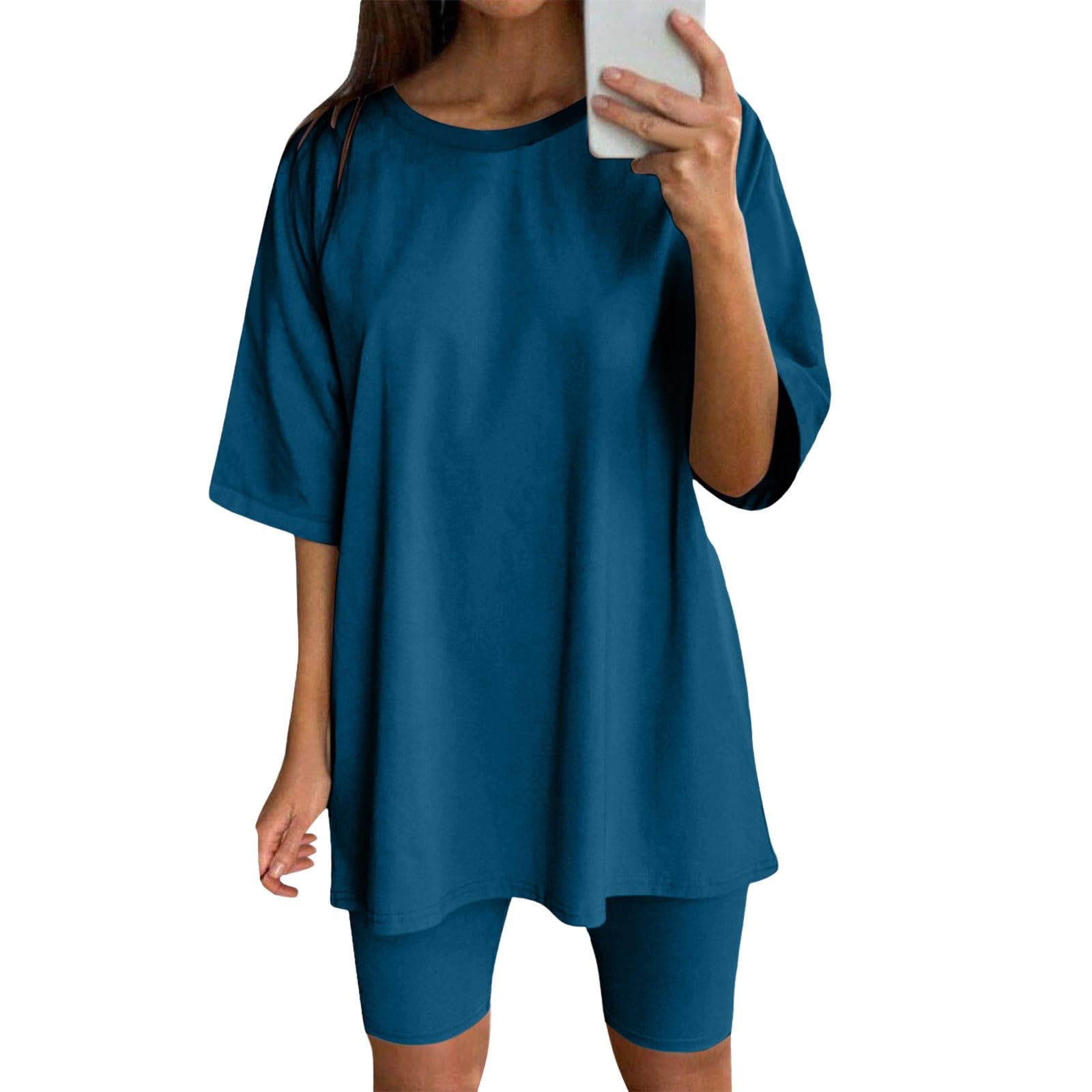 Generisch Combinaison élégante pour femme, haut à manches courtes et pantalon court, ensemble de sport de yoga