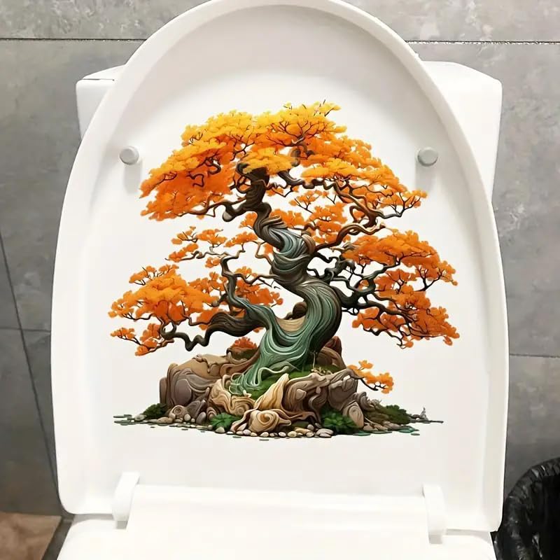 Tree Branch Toilet Cover Sticker Decals,Sotne Tree Leaf Waterproof Toilet Lid Tank Seat Decals Cistern Self-Adhesive Bathroom Wall Sticker