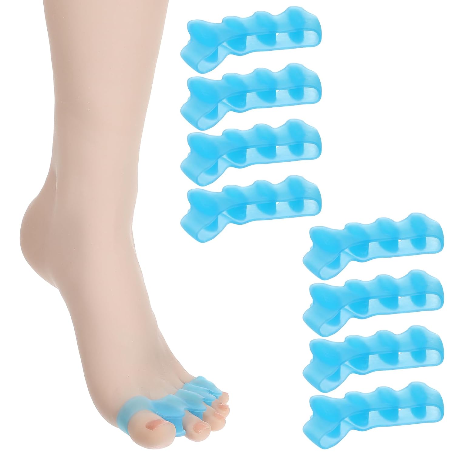 8 Pçs Separadores de Dedo para Pedicure, Espaçadores para Dedos sobrepostos para Mulheres e Homens, Corretor de Joanete para Caminhada e Prática de Yoga (Azul)