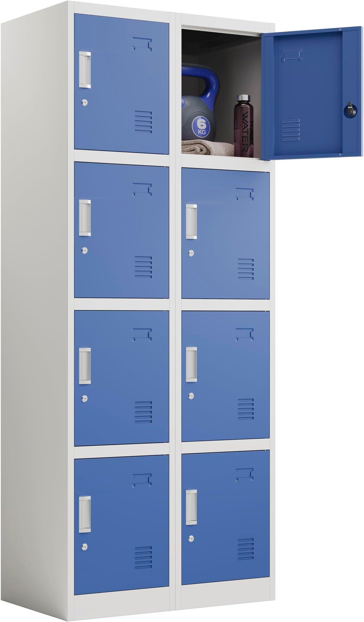Racking Solutions 2 x 4 Door Metal Storage Lockers, Blue & Grey Steel Lockable Unit, Staff Gym School Changing 1850mm H x 380mm W x 450mm D