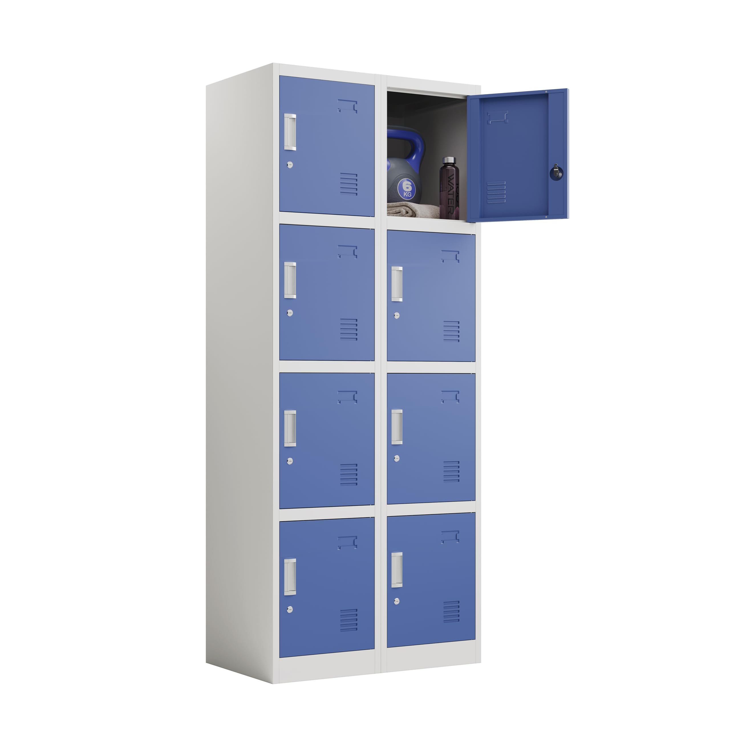 Racking Solutions 2 x 4 Door Metal Storage Lockers, Blue & Grey Steel Lockable Unit, Staff Gym School Changing 1850mm H x 380mm W x 450mm D