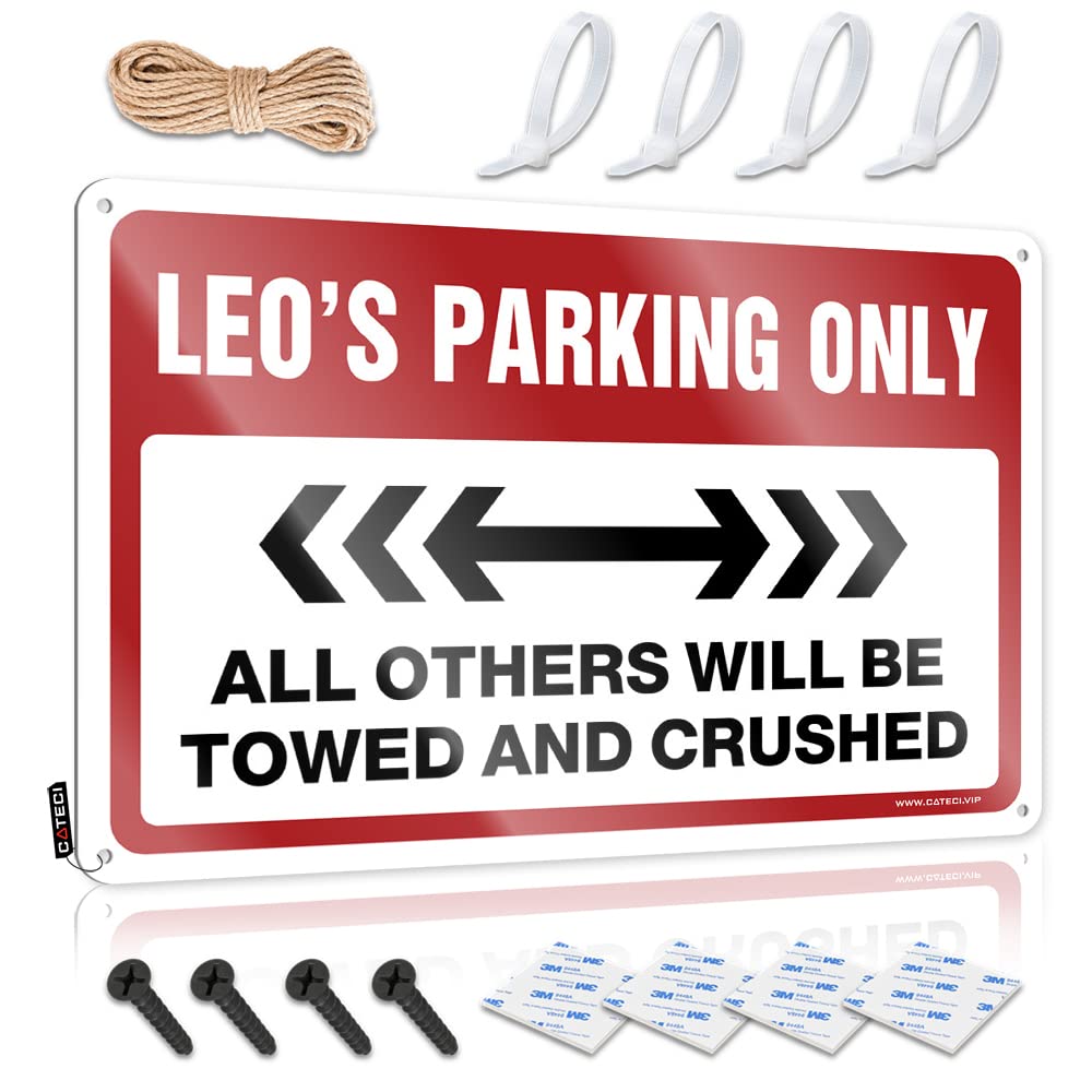 KRAZMURONGD Decaor Sign Leo'S Parking Only Tin Sign Vintage Signs Metal Funny Outdoor Signs(20X30CM)