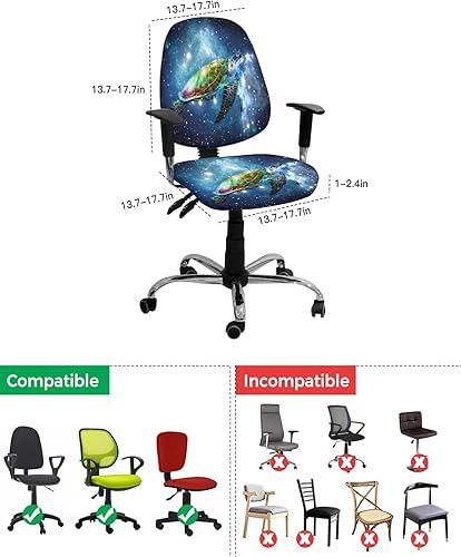 Miniatura 4 de Funda para silla de oficina de tortuga marina, fundas elásticas giratorias para respaldo de silla de computadora, fundas elásticas para sillas de