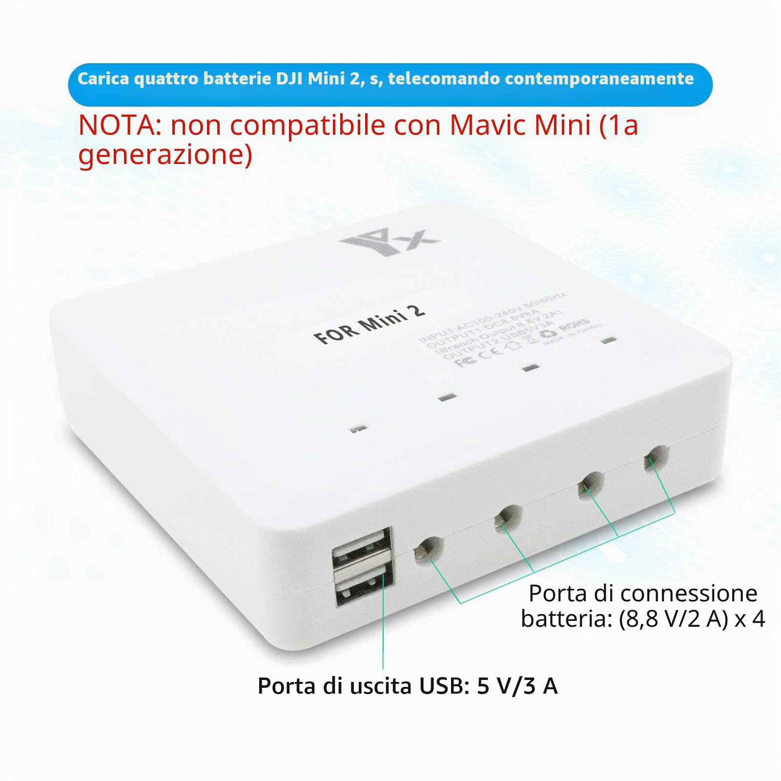 Caricabatterie per DJI Mini 4K/2,Mini 2 SE Drone, 6 in 1 Caricatore,Ricarica 4 Batterie, Stazione di Ricarica Carica Batteria Accessori