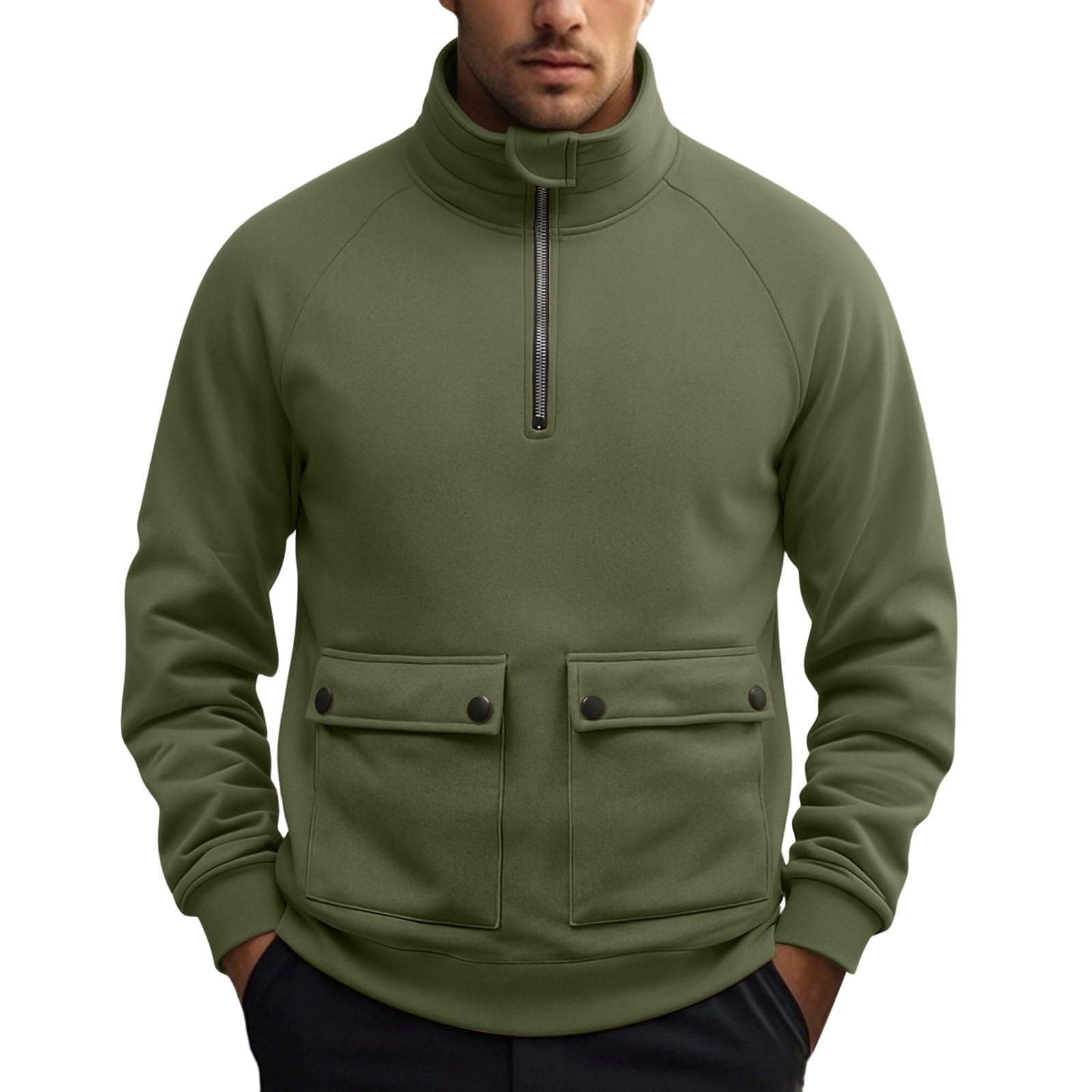 Felpa Uomo con Mezza Zip Caldo Felpa con Tasche Taglie Forti Comodo | Girocollo Classico, Tessuto Morbido al Tatto, Manica Lunga e Taglio Regolare per una Vestibilità Comoda e Pulita