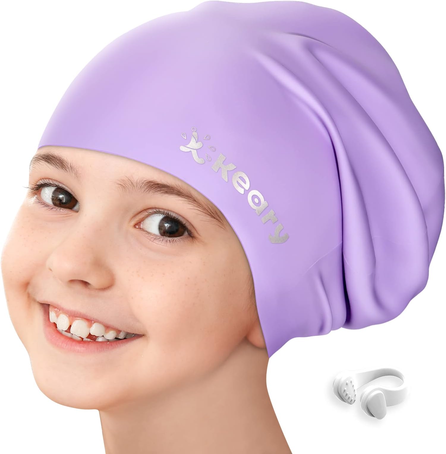 Keary Youth Teens Junior Silicone Swim Cap Waterproof Shower Swim Cap for Long Hair Braids and Dreadlocks Easy to Put on and Off