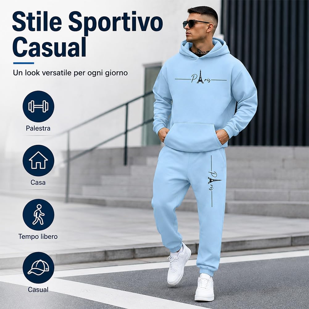 Generico Tuta Uomo Completa, Inverno Tuta da Ginnastica Uomo Con Cappello