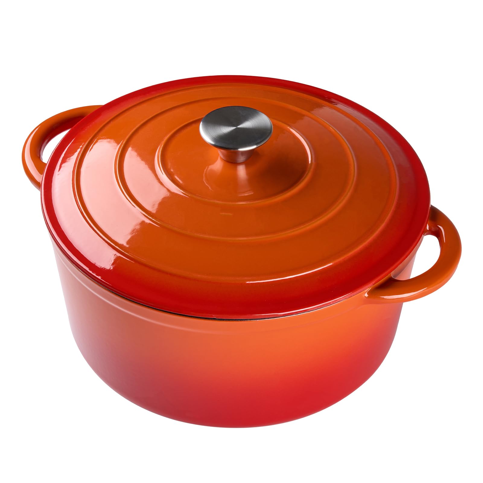 Warmiehomy Enamelled Cast Iron Pot with Lid,Orange 3L Non Stick Deep Dutch Oven for Bread Baking,Cast Iron Casserole Dish with Lids for Induction and Oven Safe,22cm