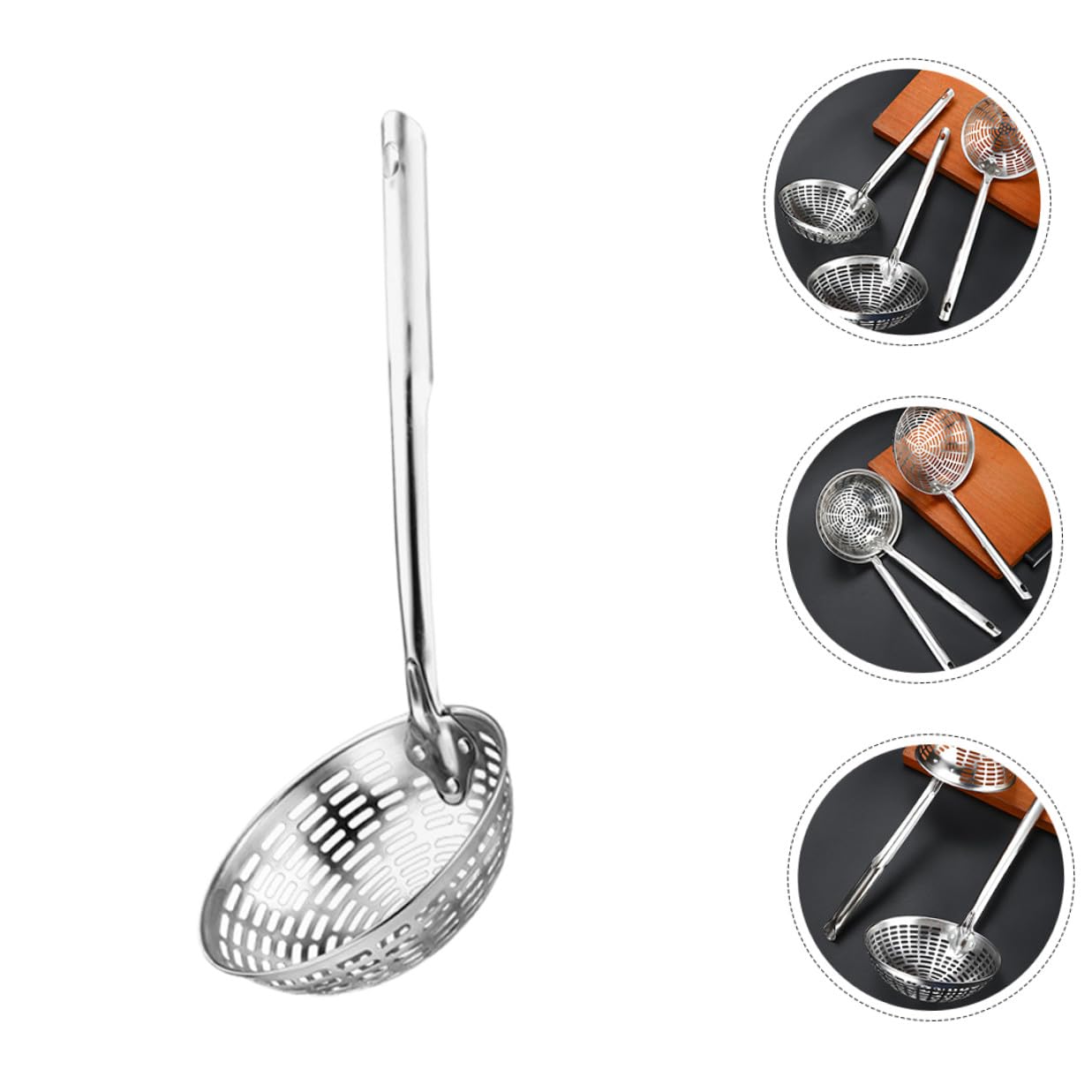Garneck Colador de Acero Inoxidable para Cocina con Mango Hueco Resistente al Calor, Colador Multifuncional para Pasta y Freír, Utensilio de Cocina Doméstico, Tamaño Medio,