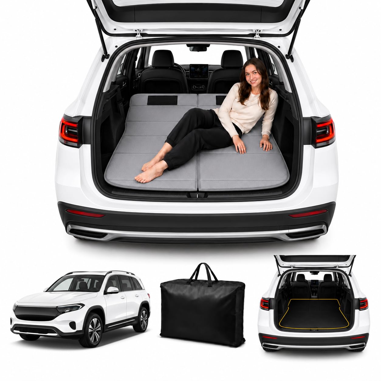 Car Mattress for EQB 2022–2026, Upgraded Non-Inflatable Thickened Foam SUV Car Camping Mattress, Foldable Trunk Sleeping Pad Car Bed Mattress for Road Trips Camping Travel