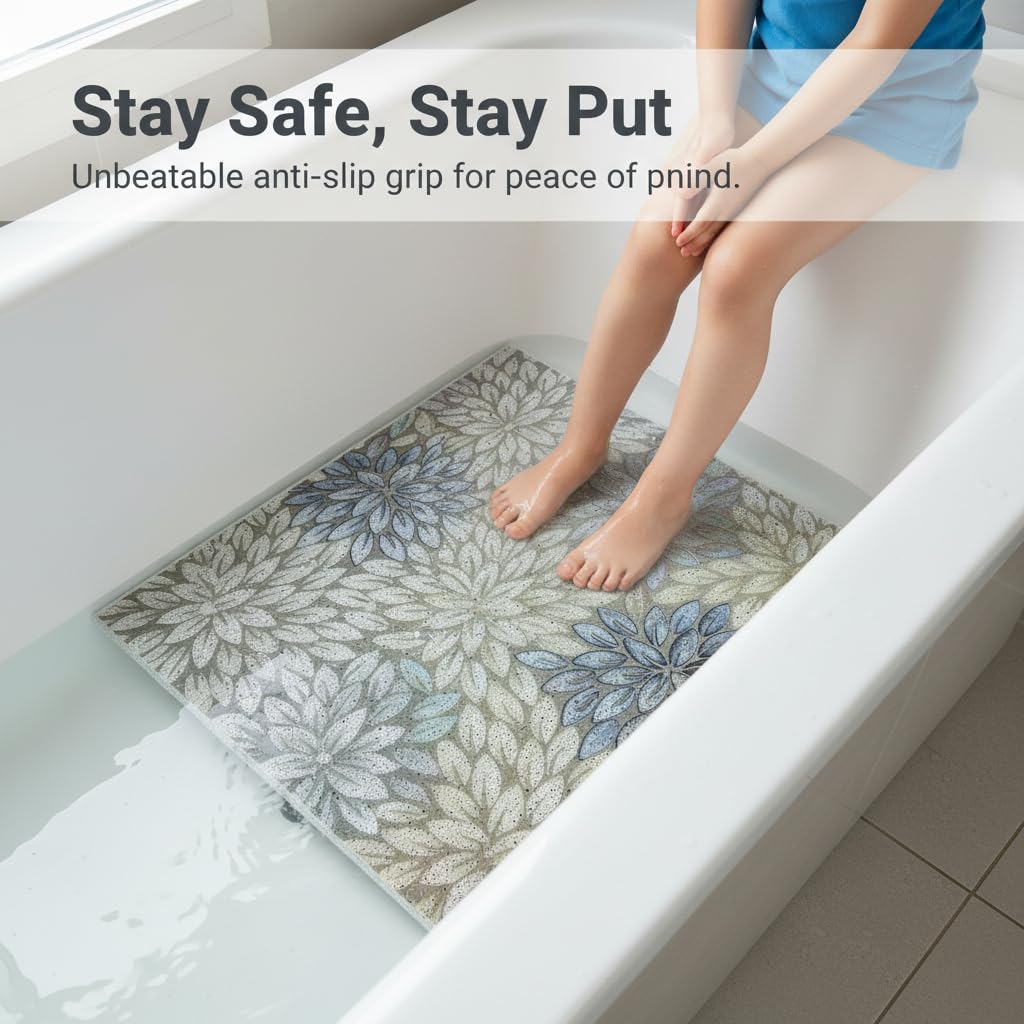 Tappetino da Bagno Antiscivolo in PVC, 80x120cm (Anello cavo) | Superficie lavabile, Tappeto Decorativo, Instzione facile, Per appassionati di fiori
