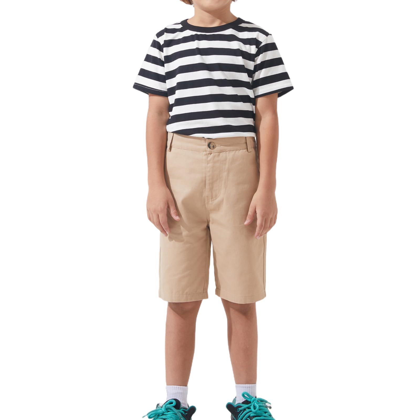 GRANDWISH Boys Chino Shorts, Kids Flat Front Twill Uniform Shorts, Black/Khaki/Navy, Size 6-14 (XS-XL)