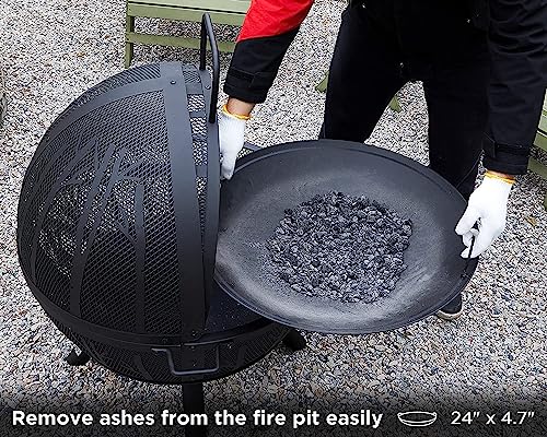 Fissfire 35 Inch Fire Pit Sphere, Outdoor Wood Burning Flaming Ball Firepit With Pivot Spark Screen, Backyard Patio Swimming Pool Camping Beach Bonfire Pit #TOP4