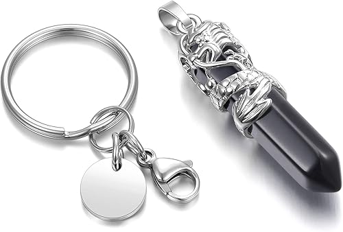 Miniatura 4 de MANIFO Llavero de cristal curativo con cristales hexagonales envueltos en dragón, con cristales puntiagudos, Obsidiana negra