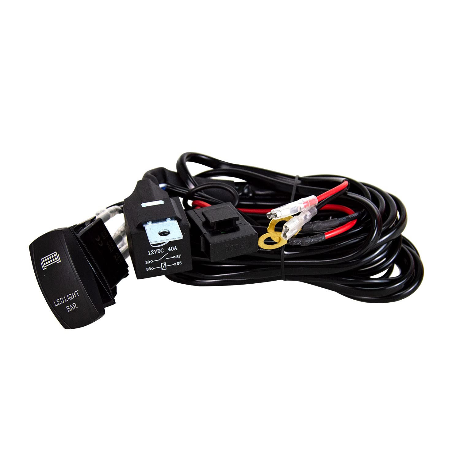 RIGIDON 1 Set, Work Light Wiring Kit, LED Light Bar Wiring Harness, Fuse 40A Relay On Off, Waterproof Switch, Relay Harness for Lights, Easy Installation, Toggle Switch (1 Light)