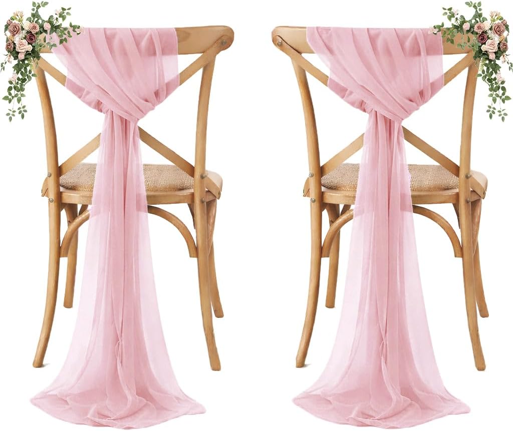 MDS Pack of 200 Chiffon Chair Sashes Bows for Wedding Events Supplies, Decorations for Birthday Parties, Graduations, Engagements, Chair Sashes fits Banquet Chair Cover Tie Back Band - Dusty Rose