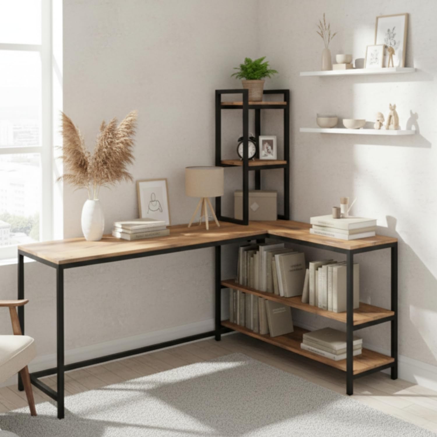 TEKAVO L Shape Table for Home Office, Corner Computer Table, Study