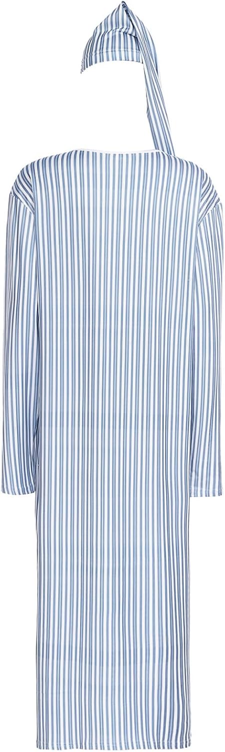 Adult Nightgown for Men Nightshirt with Sleeping Cap Casual Sleepwear Home Wear Soft Loose Sleep Robe Type G Large