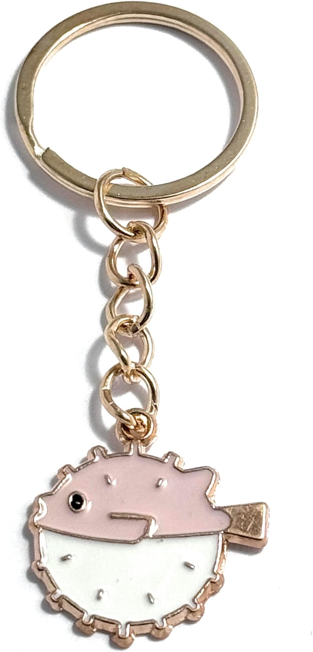 Pufferfish Keyring Key Ring with Enamel Charm and Gold Tone Keychain